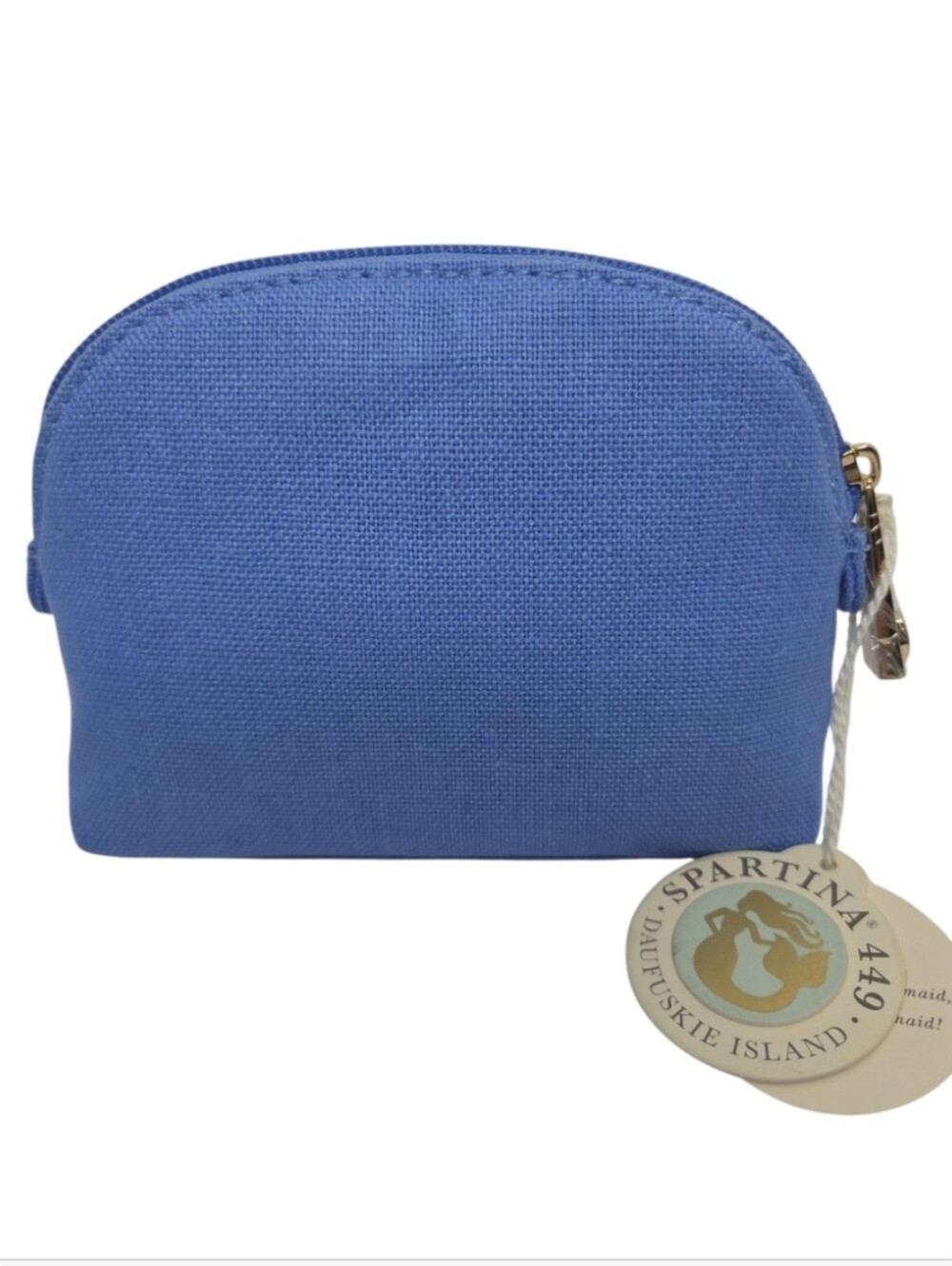 Spartina 449 Small Blue Cosmetic Case Gold Metallic Embroidered Crab NEW - Picture 2 of 7